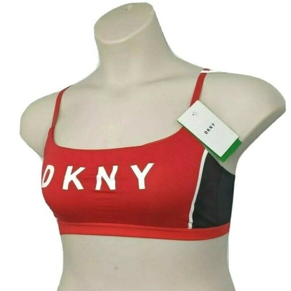 DKNY Intimates Women Wire Free Bralette Red with White Logo Size Large NEW - Picture 3 of 9
